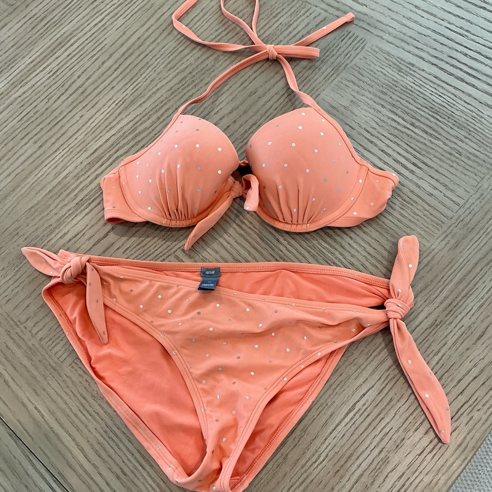 Coral Polka Dot Bikini Set Sz M